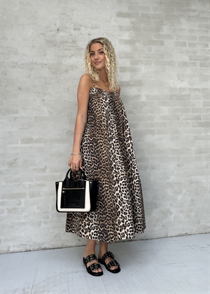 Printed Cotton midi strap kjole Leopard F9354 Ganni 